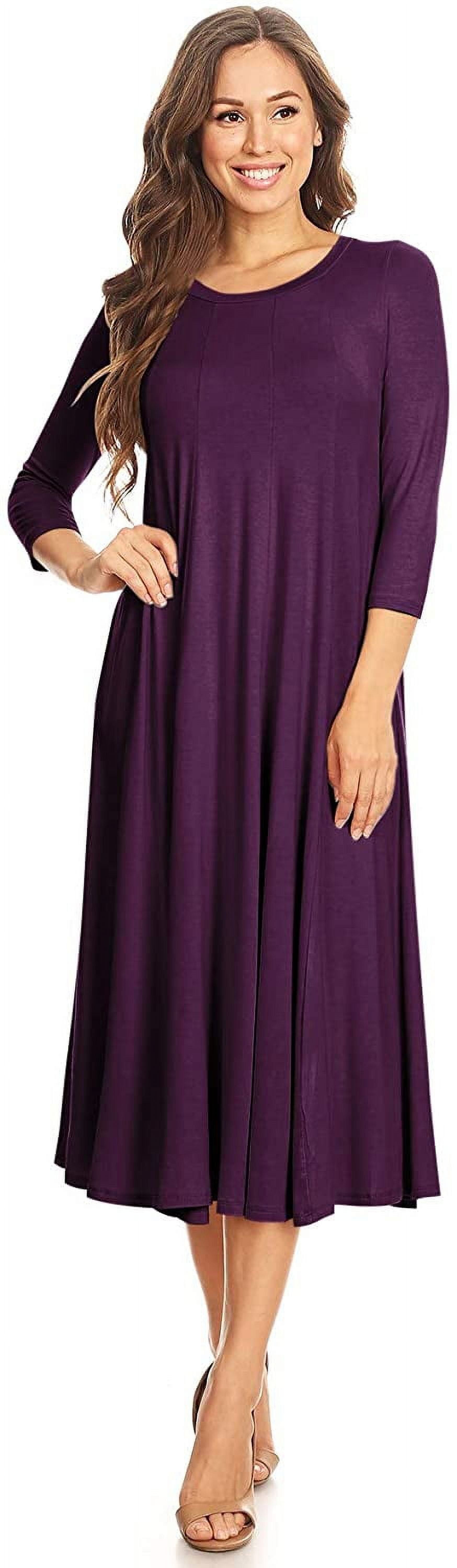 Women's Casual Basic Comfy 3/4 Sleeve Flare A-line Midi long maxi Dress