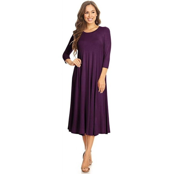 Women's Casual Basic Comfy 3/4 Sleeve Flare A-line Midi long maxi Dress