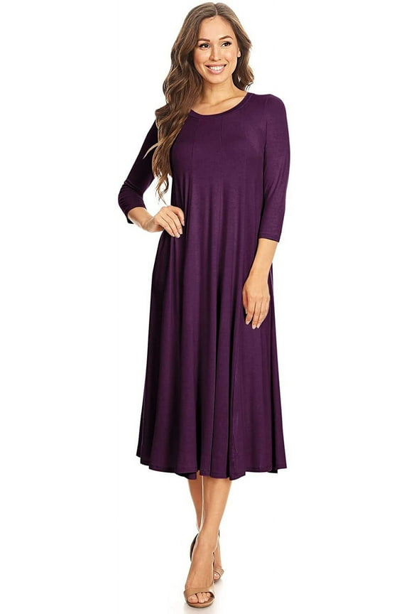 Women's Casual Basic Comfy 3/4 Sleeve Flare A-line Midi long maxi Dress