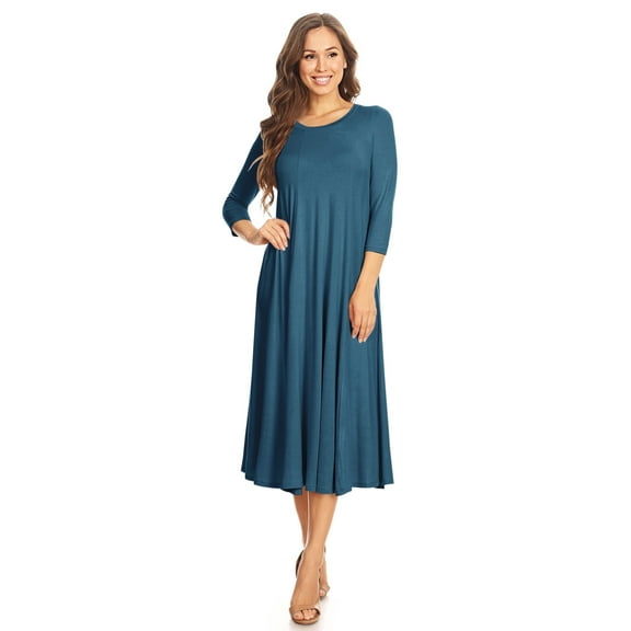 Women's Casual Basic Comfy 3/4 Sleeve Flare A-line Midi long maxi Dress
