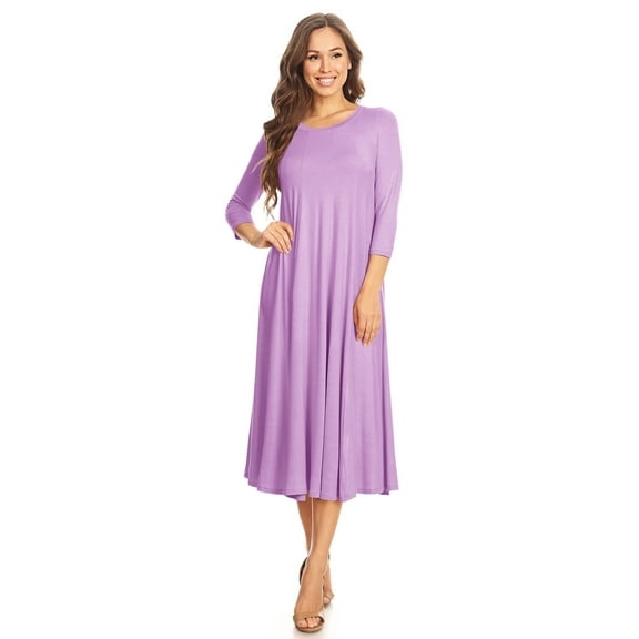 Women's Casual Basic Comfy 3/4 Sleeve Flare A-line Midi long maxi Dress