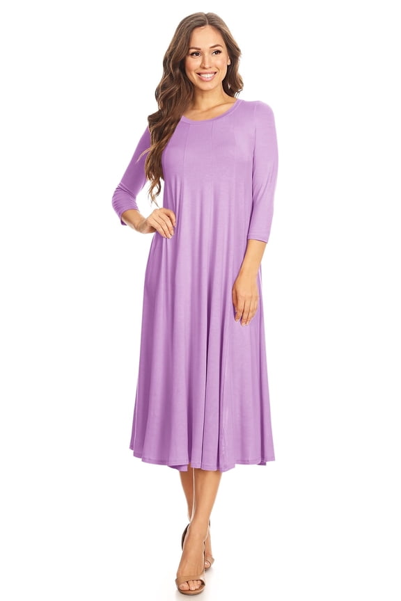 Women's Casual Basic Comfy 3/4 Sleeve Flare A-line Midi long maxi Dress