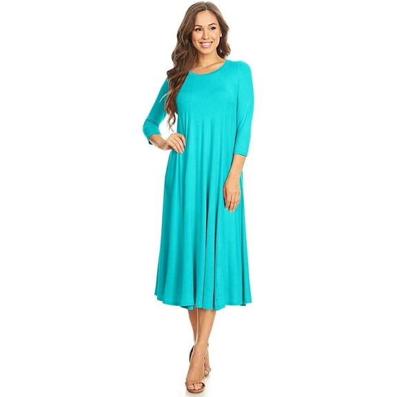 Women's Casual Basic Comfy 3/4 Sleeve Flare A-line Midi long maxi Dress