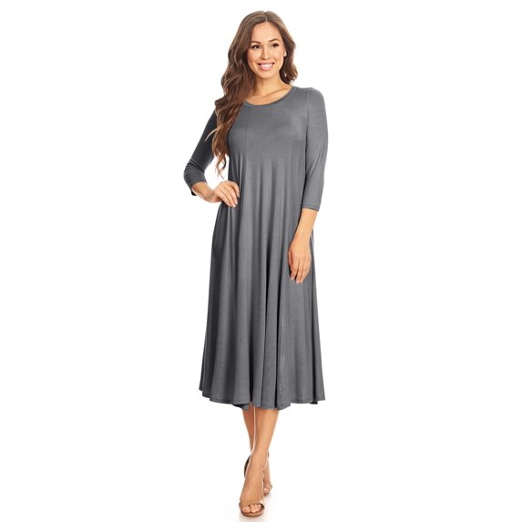 Women's Casual Basic Comfy 3/4 Sleeve Flare A-line Midi Long Maxi Dress