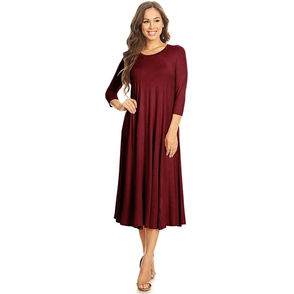Women's Casual Basic Comfy 3/4 Sleeve Flare A-line Midi long maxi Dress