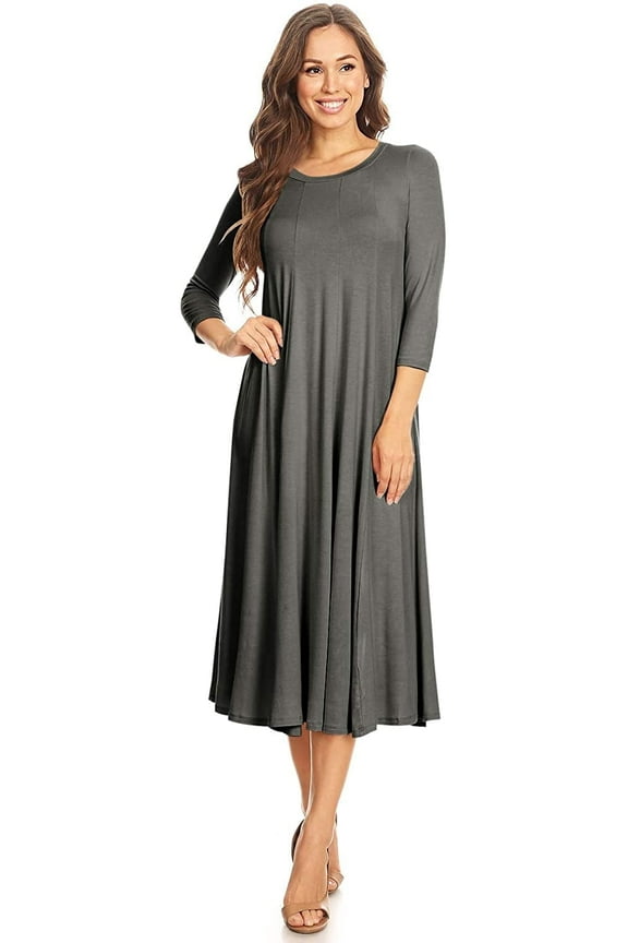Women's Casual Basic Comfy 3/4 Sleeve Flare A-line Midi long maxi Dress