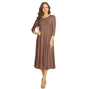 MOA COLLECTION Women's Casual Basic Comfy 3/4 Sleeve Flare A-line Midi long maxi Dress