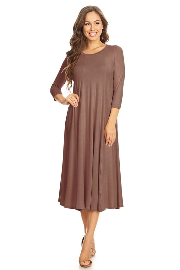 Women's Casual Basic Comfy 3/4 Sleeve Flare A-line Midi long maxi Dress