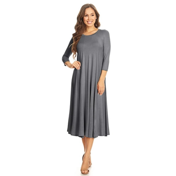 Women's Casual Basic Comfy 3/4 Sleeve Flare A-line Midi long maxi Dress