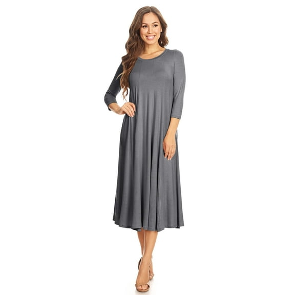 Women's Casual Basic Comfy 3/4 Sleeve Flare A-line Midi long maxi Dress