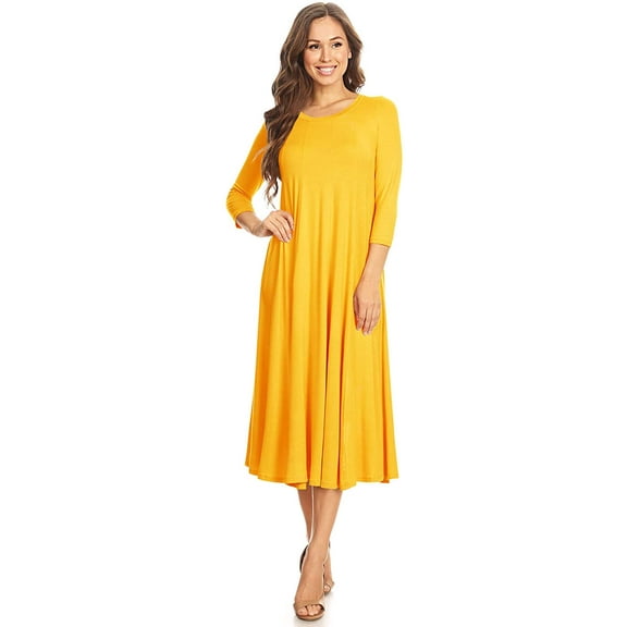 Women's Casual Basic Comfy 3/4 Sleeve Flare A-line Midi long maxi Dress