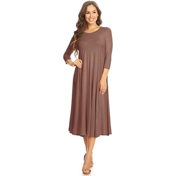 Women's Casual Basic Comfy 3/4 Sleeve Flare A-line Midi long maxi Dress