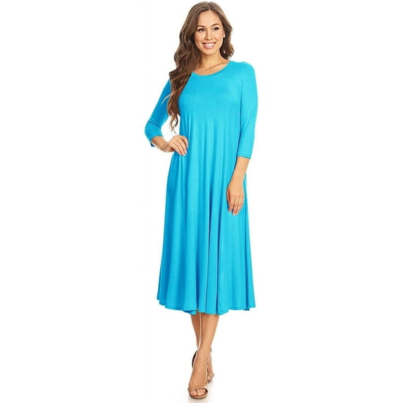 Women's Casual Basic Comfy 3/4 Sleeve Flare A-line Midi long maxi Dress