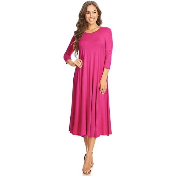 Women's Casual Basic Comfy 3/4 Sleeve Flare A-line Midi long maxi Dress