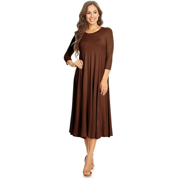 Women's Casual Basic Comfy 3/4 Sleeve Flare A-line Midi long maxi Dress