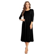 Womens Casual Basic Comfy 3/4 Sleeve Flare A-line Midi Long Maxi Dress