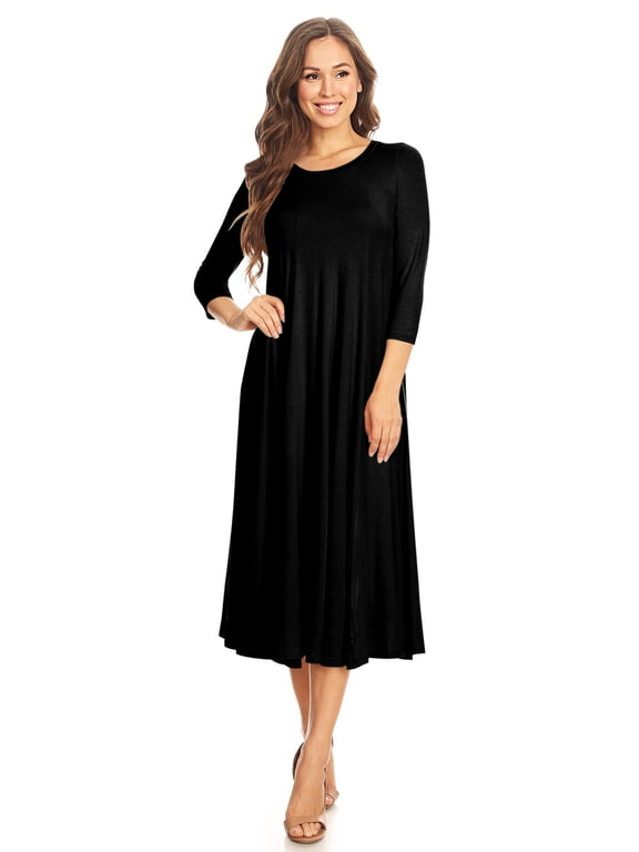 Women's Casual Basic Comfy 3/4 Sleeve Flare A-line Midi Long Maxi Dress