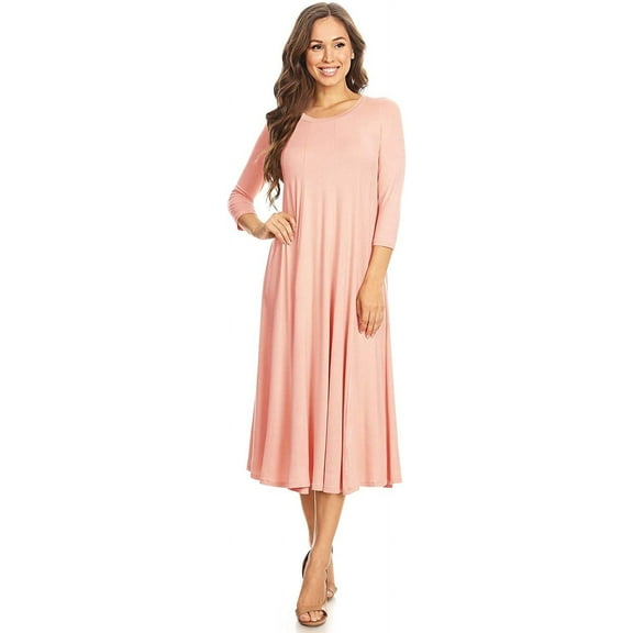 Women's Casual Basic Comfy 3/4 Sleeve Flare A-line Midi long maxi Dress