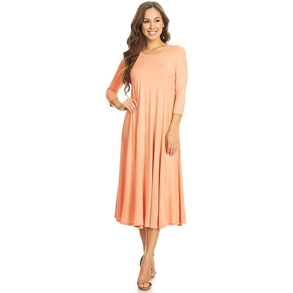 Women's Casual Basic Comfy 3/4 Sleeve Flare A-line Midi long maxi Dress