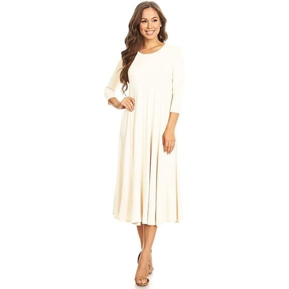 Women's Casual Basic Comfy 3/4 Sleeve Flare A-line Midi long maxi Dress