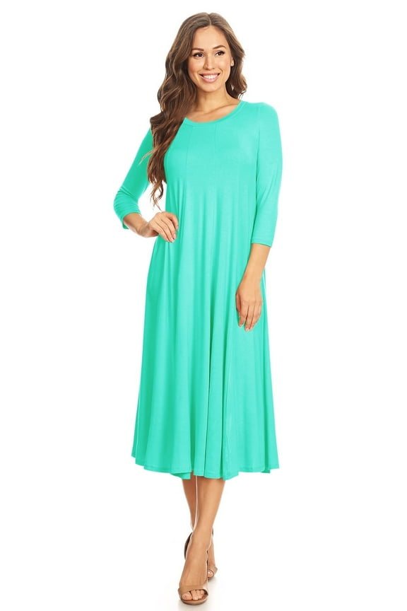 Women's Casual Basic Comfy 3/4 Sleeve Flare A-line Midi long maxi Dress