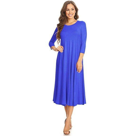 Women's Casual Basic Comfy 3/4 Sleeve Flare A-line Midi long maxi Dress