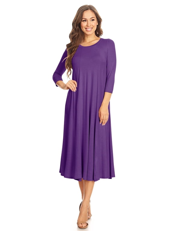 Fit & Flare, 3/4 Sleeve, Scoop Neck Casual Dress, Women's