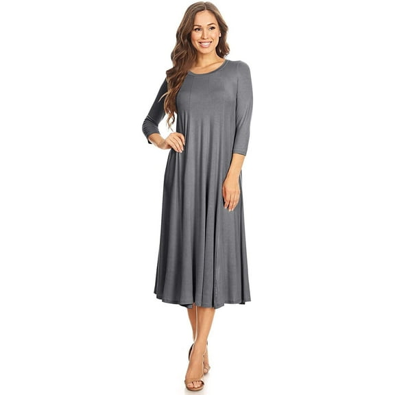 Women's Casual Basic Comfy 3/4 Sleeve Flare A-line Midi long maxi Dress