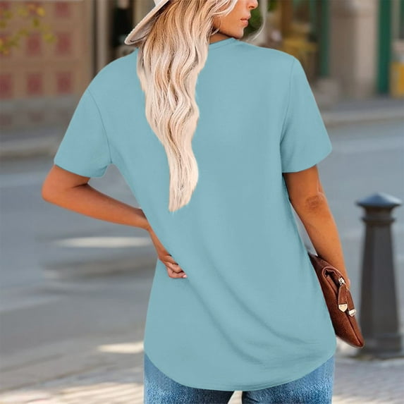 Women's Casual Basic Crew Neck T Shirt Summer Fashion Top With Ruffle Detail For Daily Wear Vacation Outfit Athletic Short Sleeve Tops for Women Womens Medium Shirts Workout Shirts Loose Set Shirt