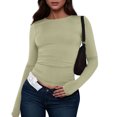 thumbnail image 1 of Women's Casual Basic Crop Tops Slim Fit Long Sleeve Crew Neck Solid Color Fall Pullover Shirts Tight Tee Green XS, 1 of 4
