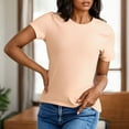 thumbnail image 1 of Women's Casual Basic Going Out Crop Tops Slim Fit Short Sleeve Crew Neck Tight T Shirts Pink M, 1 of 6