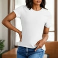 thumbnail image 1 of Women's Casual Basic Going Out Crop Tops Slim Fit Short Sleeve Crew Neck Tight T Shirts White 2XL, 1 of 6