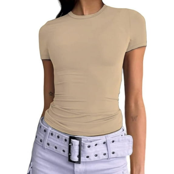 Women's Casual Basic Going Out Crop Tops Slim Fit Short Sleeve Crew Neck Tight T Shirts