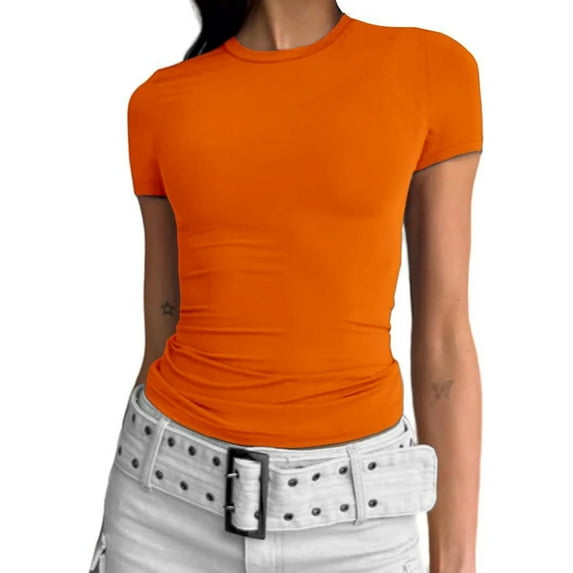 Women's Casual Basic Going Out Crop Tops Slim Fit Short Sleeve Crew Neck Tight T Shirts