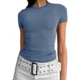 thumbnail image 1 of Women's Casual Basic Going Out Crop Tops Slim Fit Short Sleeve Crew Neck Tight T Shirts, 1 of 3