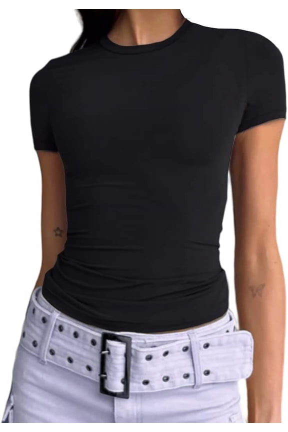 Women's Casual Basic Going Out Crop Tops Slim Fit Short Sleeve Crew Neck Tight T Shirts