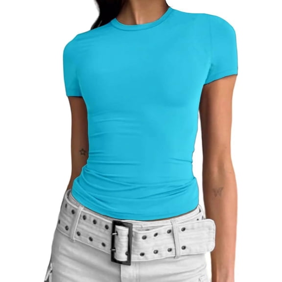 Women's Casual Basic Going Out Crop Tops Slim Fit Short Sleeve Crew Neck Tight T Shirts