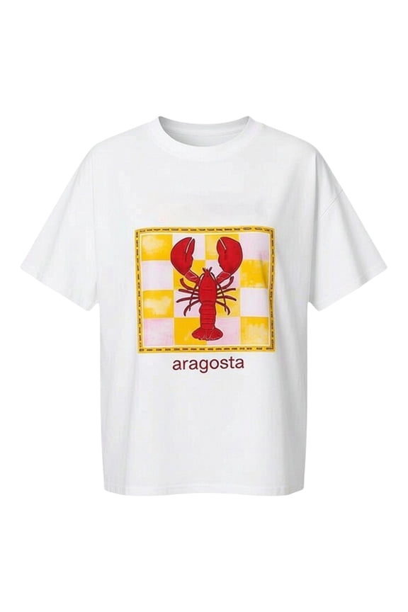 Women's Casual Basic Ops Short Sleeve Lobster Print Crew Neck Vacation 2026 Tees Spring Loose Fit T-Shirts