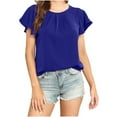 thumbnail image 1 of Women's Casual Basic Pleated Top T-shirt Round Neck Ruffle Sleeve Curved Short Sleeve Solid Blouse 2023 Fashion Comfort Shirt, 1 of 5