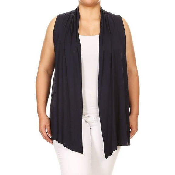 Women's Casual Basic Plus Size Loose Fit Long Body Draped Open Front Solid Cardigan Vest Made in USA