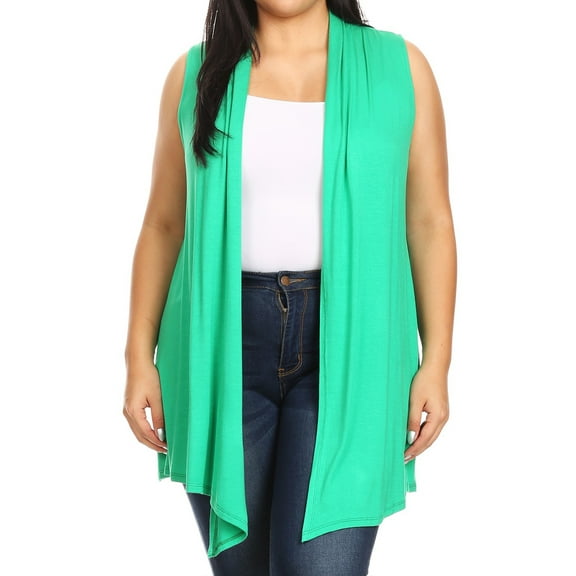 Women's Casual Basic Plus Size Loose Fit Long Body Draped Open Front Solid Cardigan Vest Made in USA