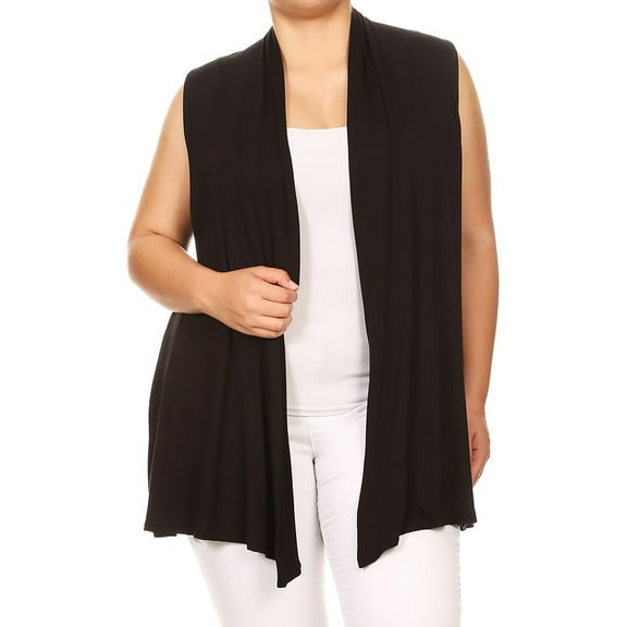 Women's Casual Basic Plus Size Loose Fit Long Body Draped Open Front Solid Cardigan Vest Made in USA