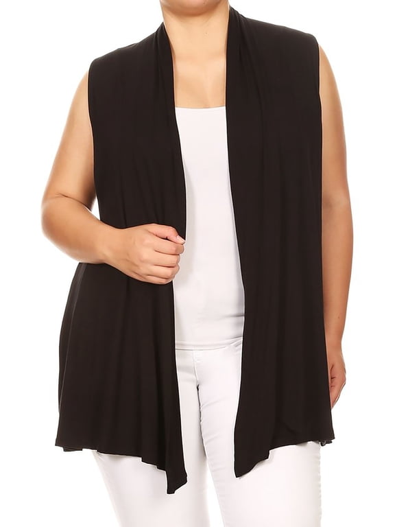 Women's Casual Basic Plus Size Loose Fit Long Body Draped Open Front Solid Cardigan Vest Made in USA
