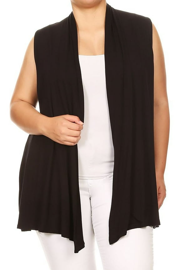 Women's Casual Basic Plus Size Loose Fit Long Body Draped Open Front Solid Cardigan Vest Made in USA