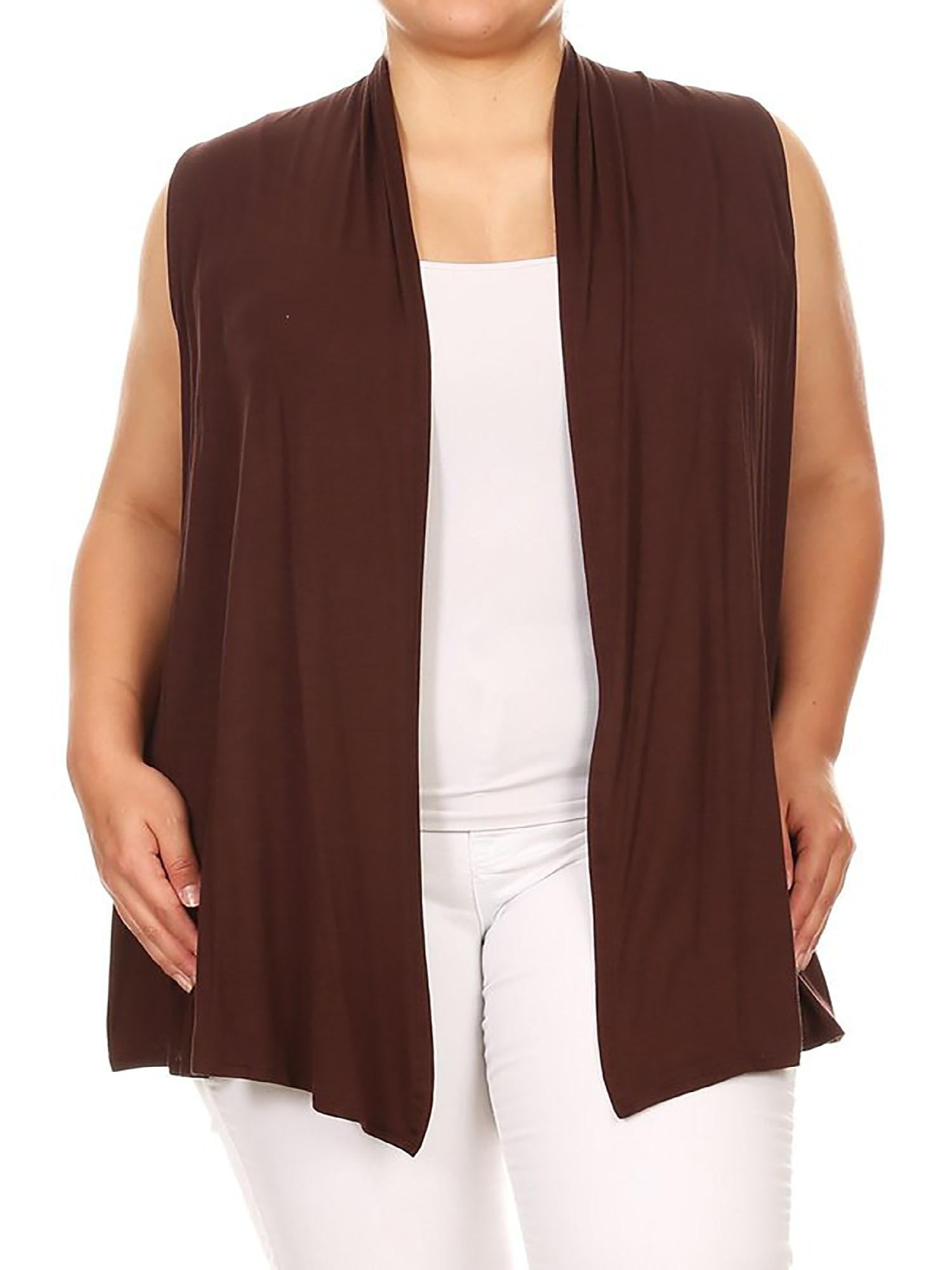 Uvog Women's Lightweight Draped Vest - Sleeveless Open Front Cardigan, Brown, XXXL