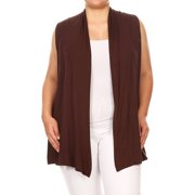 Women's Casual Basic Plus Size Loose Fit Long Body Draped Open Front Solid Cardigan Vest