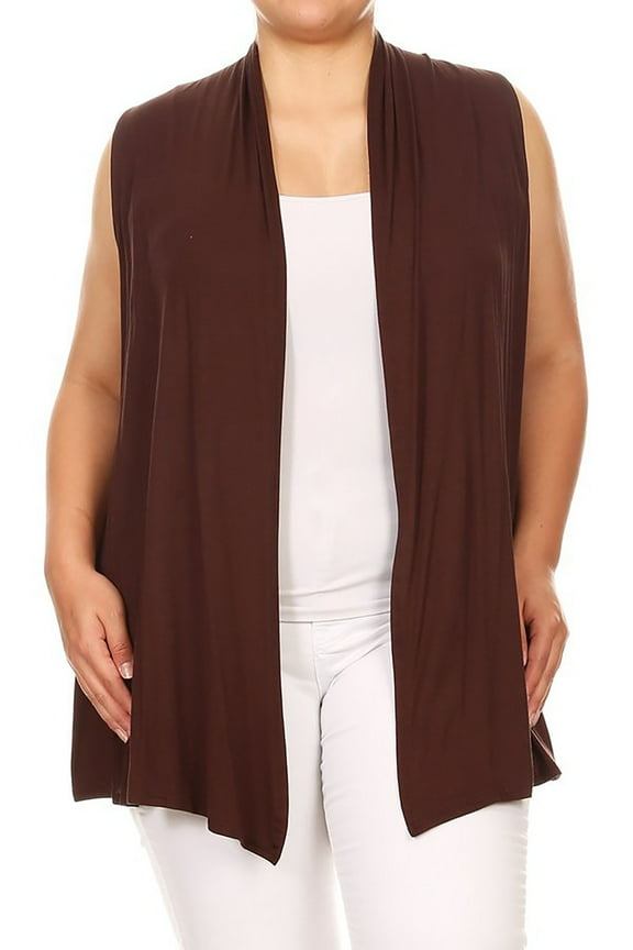 Women's Casual Basic Plus Size Loose Fit Long Body Draped Open Front Solid Cardigan Vest