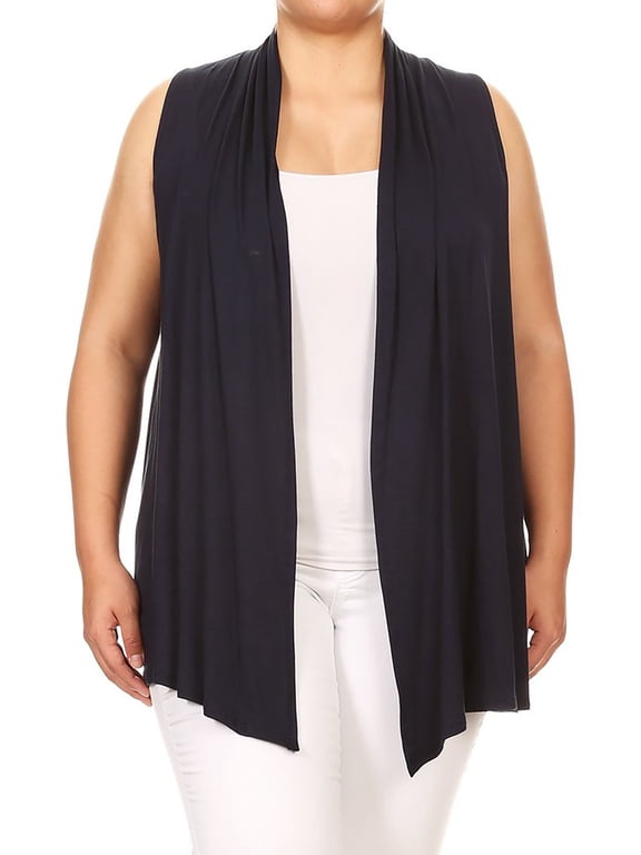 Women's Casual Basic Plus Size Loose Fit Long Body Draped Open Front Solid Cardigan Vest