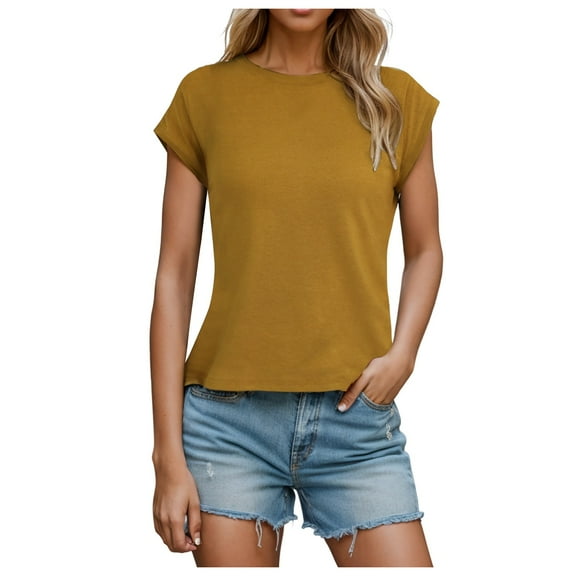 Women's Casual Basic T-Shirt Loose Fit Crewneck Cap Sleeve Tee Comfortable Soft Breathable Stylish Versatile Top
