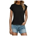 thumbnail image 1 of Women's Casual Basic T-Shirt Loose Fit Crewneck Cap Sleeve Tee Comfortable Soft Breathable Stylish Versatile Top, 1 of 2